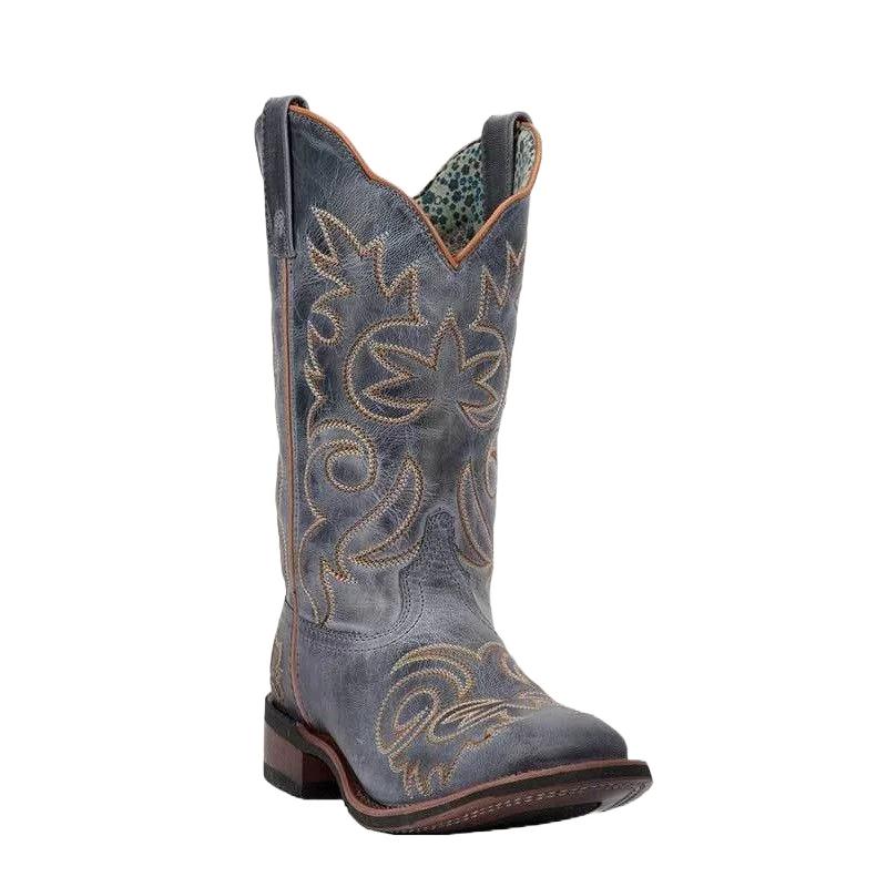 Laredo Ladies Ella Navy Embroidered Square Toe Western Boots 5676