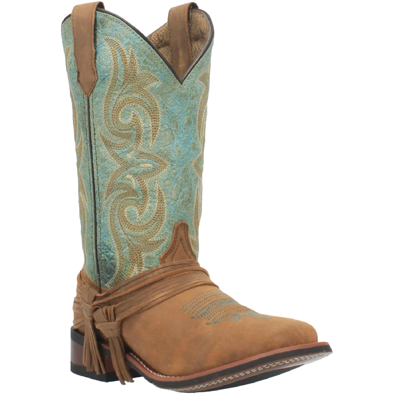 Laredo Ladies Sadie Tan and Turquoise Square Toe Boots 5847