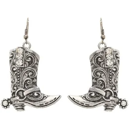 M&F® Ladies Cowboy Boot Silver Drop Earrings 30360