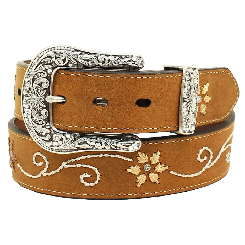 Nocona Ladies Brown Floral Embroidered Leather Belt N3447044