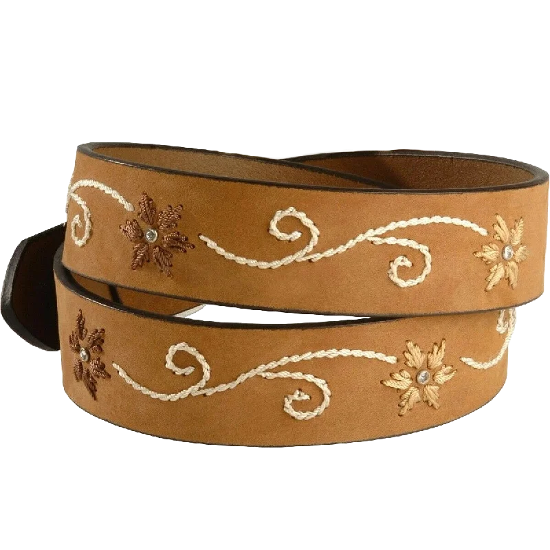 Nocona Ladies Brown Floral Embroidered Leather Belt N3447044