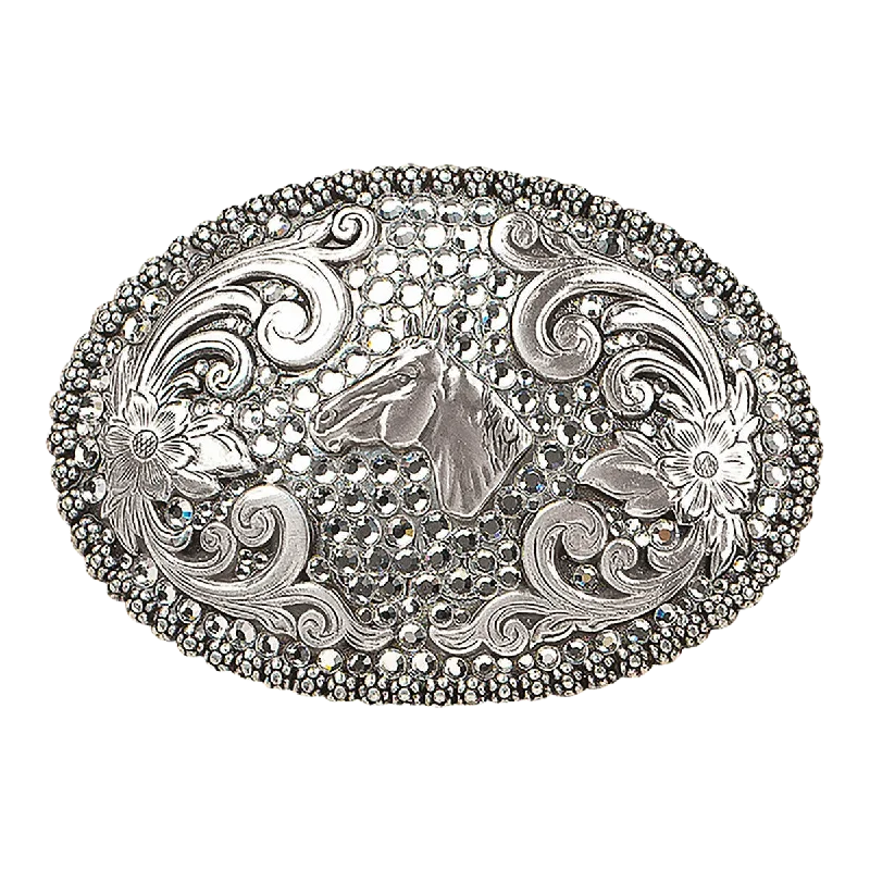 Nocona Ladies Silver & Crystal Horse Belt Buckle 37536