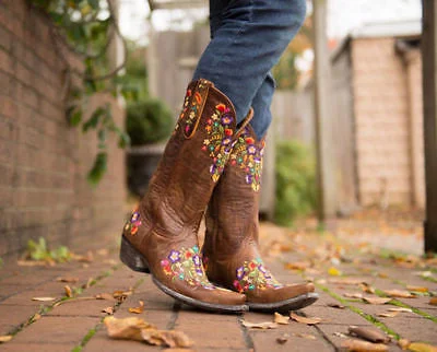 Old Gringo Sora 13"" Multicolor Floral Embroidery Boots - Brass L841-3