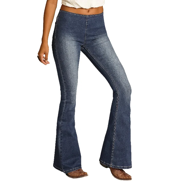 Rock & Roll Denim Ladies High Rise Pull On Bell Bottom Jeans WPH9754