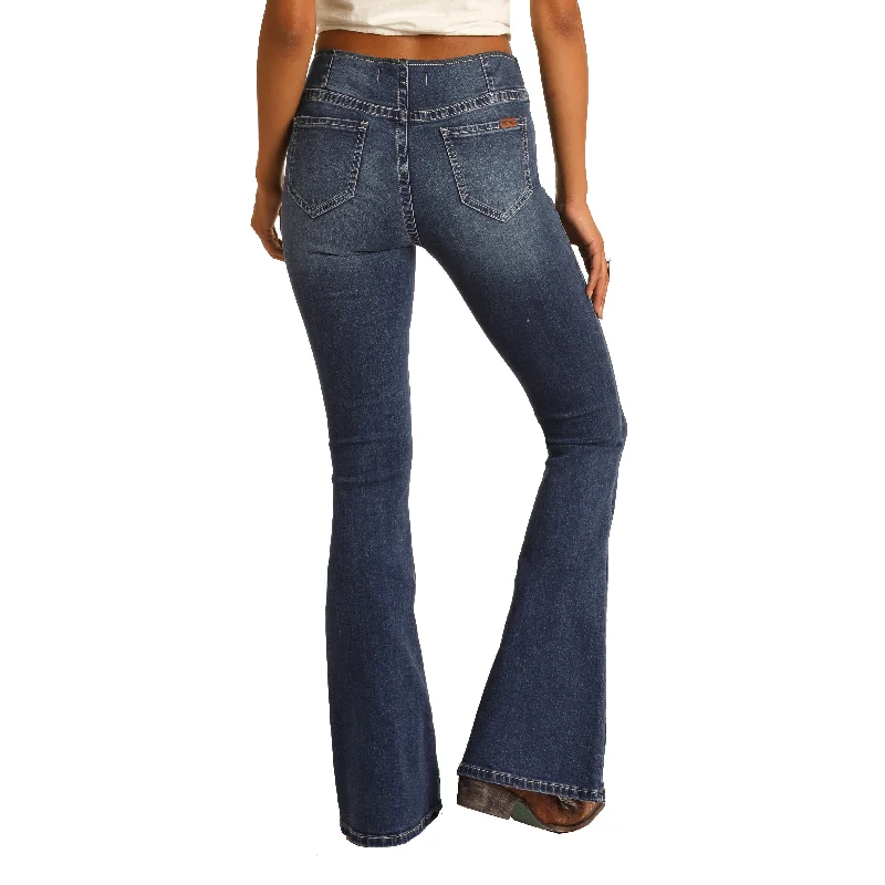 Rock & Roll Denim Ladies High Rise Pull On Bell Bottom Jeans WPH9754