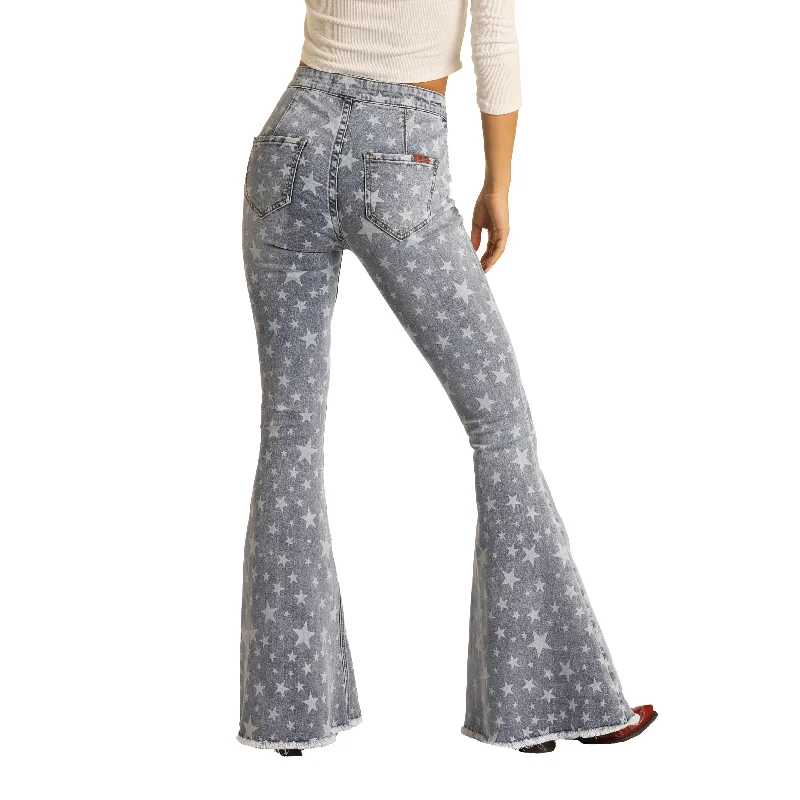 Rock & Roll Denim Ladies Star Print Bell Bottom Jeans WPB9759