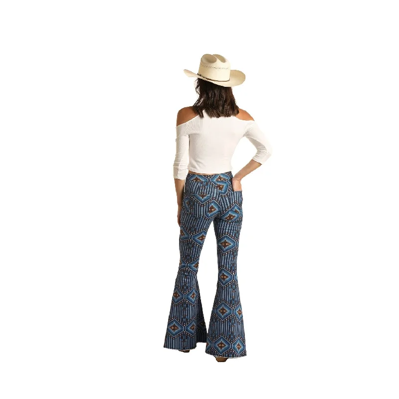 Rock & Roll Denim Ladies Navy Aztec Bell Bottom Jeans WPB3513