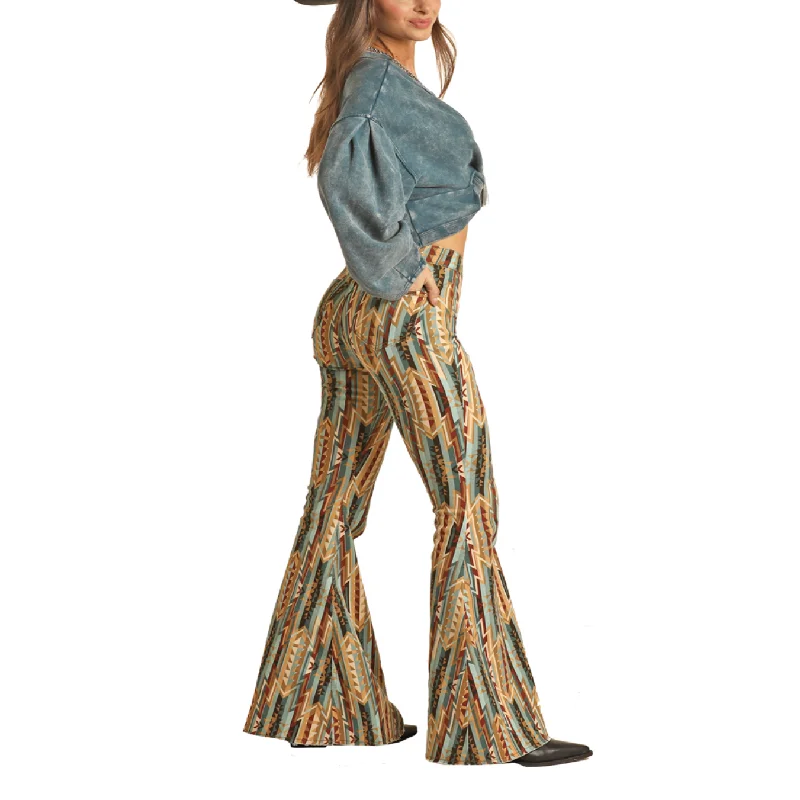 Rock & Roll Denim® Ladies Brown Aztec Bell Bottom Jeans RRWD7PR0FD