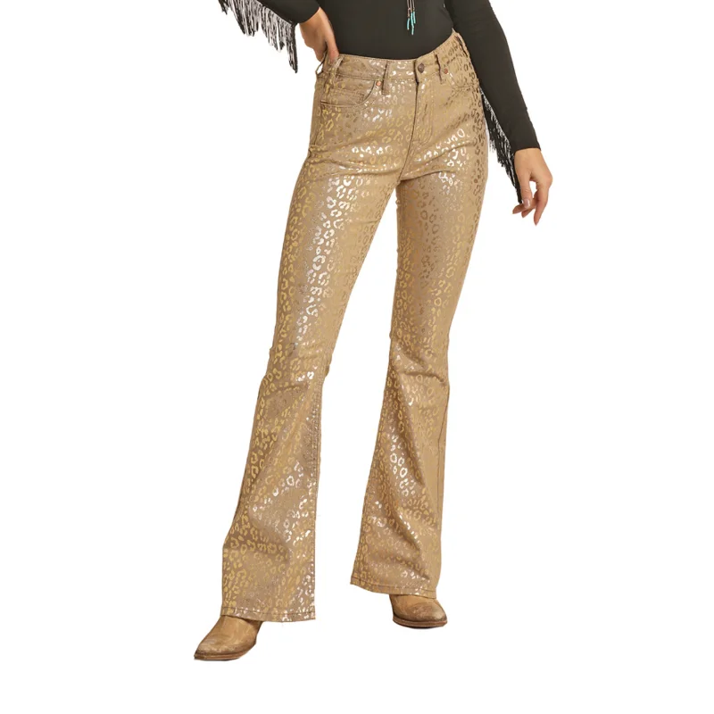 Rock & Roll Denim® Ladies Cheetah High Rise Khaki Flare Jeans RRWD6HR0GV