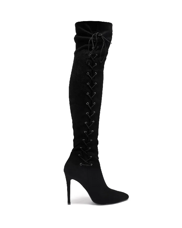 Roxella Over The Knee Boot Black Stretch Faux Suede