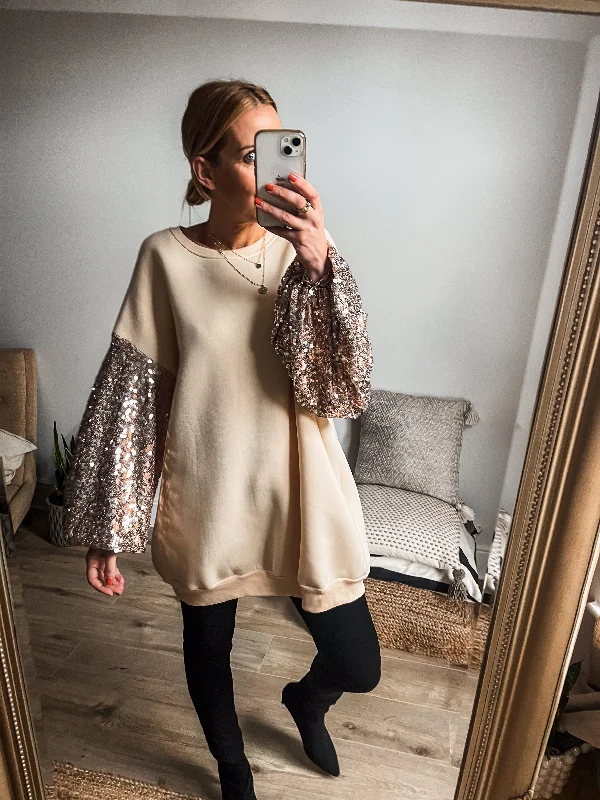 Sequin Balloon Sleeve Sweatshirt