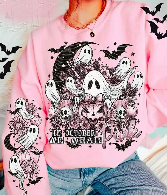 SPOOKY BREAST CANCER AWARENESS- CREWNECK SWEATSHIRT  W/ SLEEVE PRINT