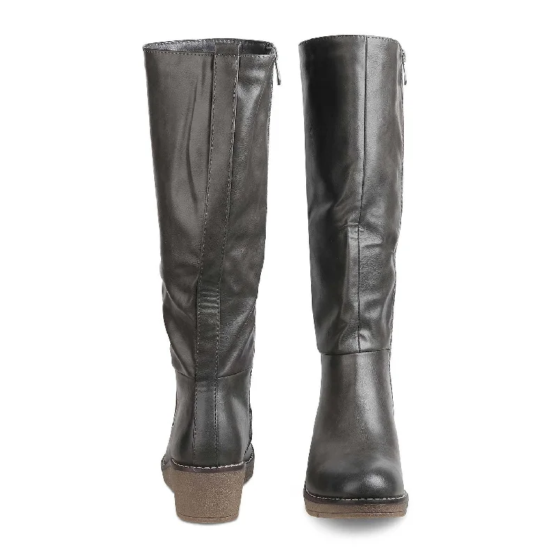 The Alavus Grey Women's Knee-length Boots Tresmode