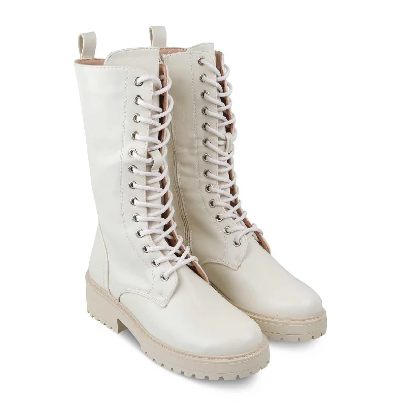 The White Beige Women's Knee-length Boots Tresmode