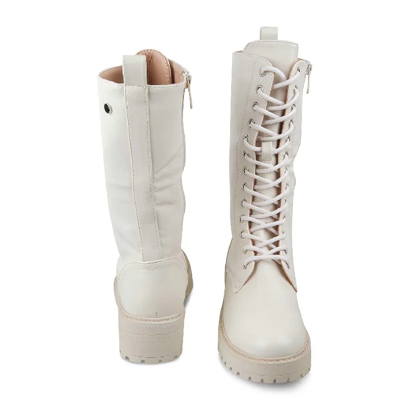 The White Beige Women's Knee-length Boots Tresmode