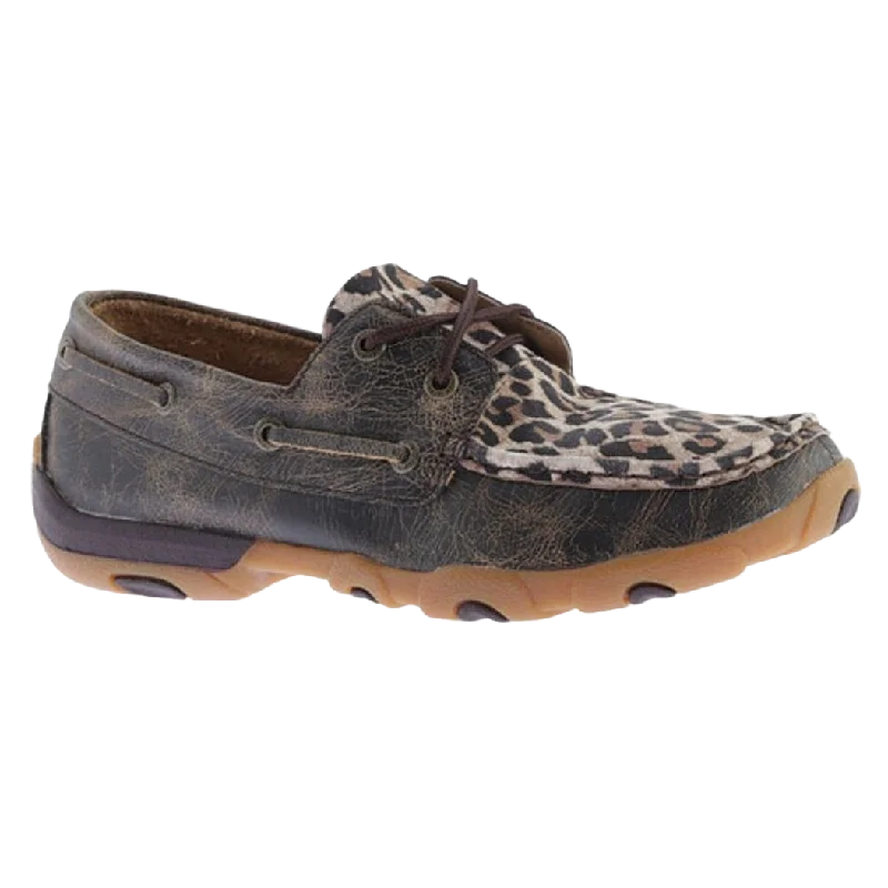 Twisted X Ladies Distressed Brown & Leopard Print Driving Mocs WDM0057