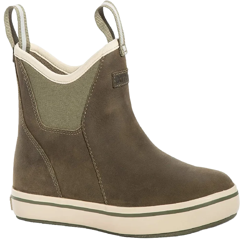 XTRATUF Ladies Olive Waterproof Leather Ankle Deck Boots XWAL303