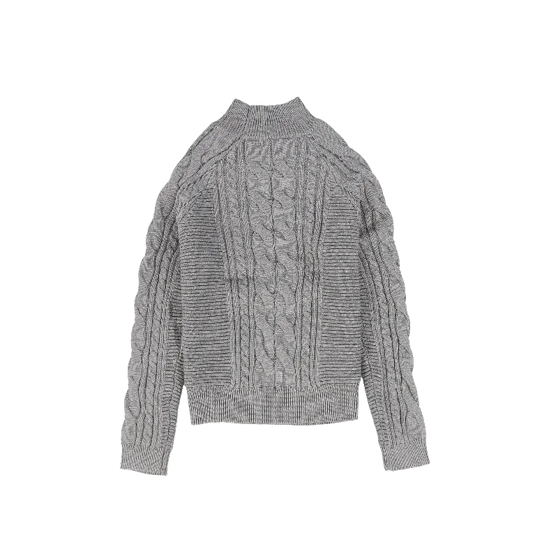 C14109-BRAIDED KNIT MOCK NECK SWEATER-Light Grey