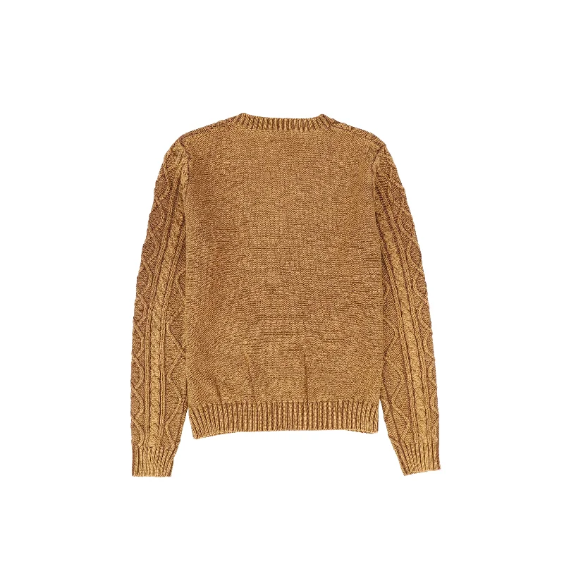 C14156-BRAIDED EMBROIDERED KNIT SWEATER-Camel