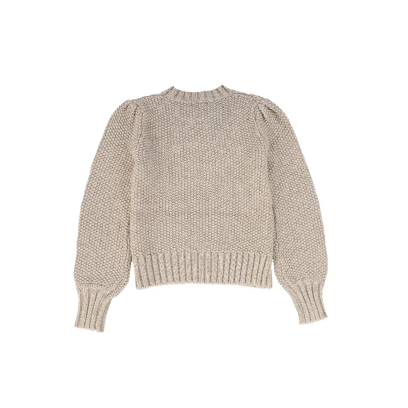 C14642-CABLE KNIT PUFF SLEEVE SWEATER-Oatmeal